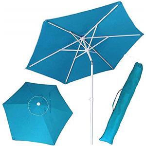 BAKAJI Ombrellone da Mare Spiaggia Giardino con Palo in Acciaio Reclinabile Rivestimento in Tessuto Anti UV Diametro 210 cm con Tracolla Custodia (Azzurro)