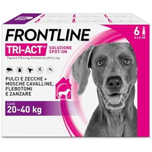 Frontline Triact, 6 Pipette, Cane L (20-40Kg), Antiparassitario Per Cani E Cuccioli Di Lunga Durata, Protegge Il Cane Da Pulci, Zecche, Zanzare, Pappataci E Leishmaniosi, Antipulci 6 Pipette