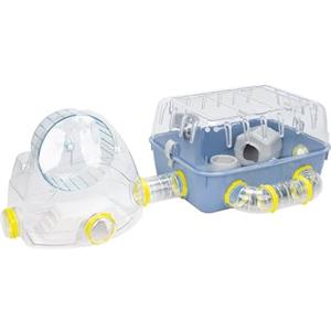 Ferplast Gabbia per criceti COMBI 2, Casetta per piccoli roditori, Robusta plastica, Tetto con griglia apribile, Tubi area palestra e accessori inclusi, 79,5 x 29,5 x h 26,3 cm Blu