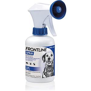 FRONTLINE Spray 250 ml, Antiparassitario per Cani e Gatti e Cuccioli dal Secondo Giorno di Vita, a Lunga Durata, Elimina e Protegge da Zecche, Pulci e Pidocchi