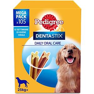 Pedigree Dentastix Snack per la Igiene Orale (Cane Grande +25 kg), 270 g 105 Pezzi - 15 Confezioni da 7 Pezzi (105 Pezzi totali)