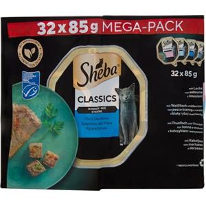 Sheba Classics Patè Selezione del Mare Cibo Umido per Gatti, 32 Vaschette da 85 g