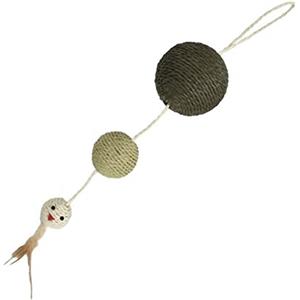 Bobby Plume - Tiragraffi Giochi per gatti in corda riciclata, con palline e piume, da appendere, Verde, 55x12 CM