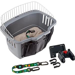 Ferplast Trasportino da bicicletta per cani Cestino Bici Cani Cestino per bicicletta cani con cuscino e cinghiolo, Pratico sistema di aggancio e sgancio, Rete di protezione, 47 x 35,5 x h 34,5 cm.