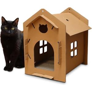 Croci -Tiragraffi per gatti in cartone, box chiuso con tiragraffi a 2 strati riversibili, tiragraffi per gatti adulti, stile casetta, 42x35x50 cm