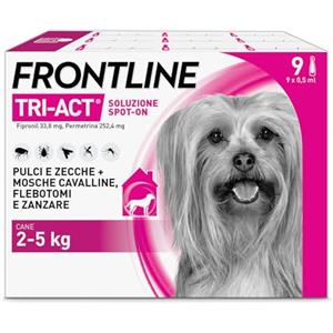 FRONTLINE Triact, 9 Pipette, Cane XS (2-5 kg), Antiparassitario per Cani e Cuccioli di Lunga Durata, Protegge il Cane da Pulci, Zecche, Zanzare, Pappataci e Leishmaniosi, Antipulci 9 Pipette