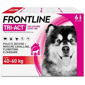 Frontline Triact, 6 Pipette, Cane XL (40-60Kg), Antiparassitario Per Cani E Cuccioli Di Lunga Durata, Protegge Il Cane Da Pulci, Zecche, Zanzare, Pappataci E Leishmaniosi, Antipulci 6 Pipette