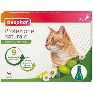 Beaphar Protezione Naturale, Spot-On Scudo per Gatto, con Olio di Neem e Piretro Vegetale, 9 Settimane di Protezione, 3 Pipette da 2 ml