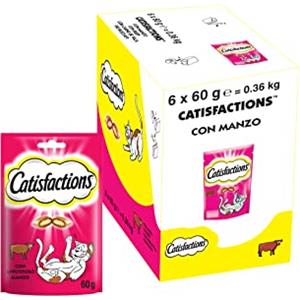 Catisfactions Snack per Gatto, Appetitoso Manzo, 6 Confezioni da 60 g