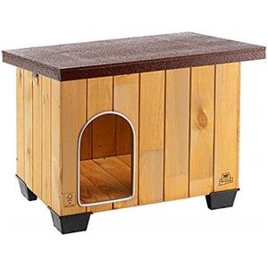 Ferplast BAITA 60 Casetta Cani Legno Pino Nordico FSC, Rivestimento Anti-UV Impermeabile, Tetto Spiovente Rimovibile, Porta Alluminio Antimorso, Fondo Sollevato, 67 x 53 x h 55,5 cm