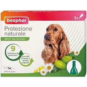 Beaphar Protezione Naturale, Spot-On Scudo per Cane Medio, con Olio di Neem e Piretro Vegetale, 9 Settimane di Protezione, 3 Pipette da 2 ml