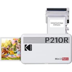 KODAK Mini 2 Retro 4PASS Stampante Fotografica Portatile (5.3x8.6cm) + 8 Fogli, Bianco