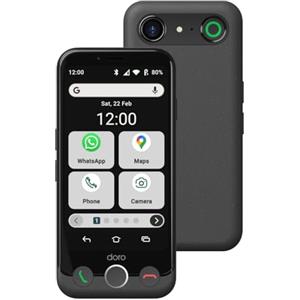 Doro - Smartphone Aurora A10 - Telefono cellulare per anziani - Facile da usare - Tasto assistenza con localizzazione GPS - Compatibile con apparecchi acustici - Cavo USB incluso - Grafite