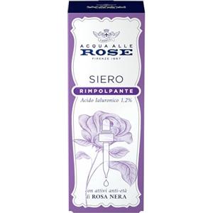 Acqua alle Rose, Siero Viso Rimpolpante Concentrato con Acido Ialuronico Vegetale, Attivi Antietà di Rosa Nera, Antirughe per Pelli Mature, 30 ml