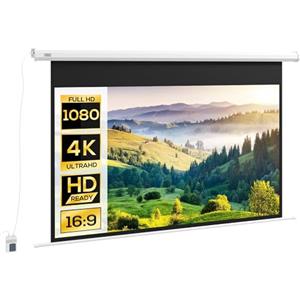 HOMCOM Schermo per Proiettore 84 Pollici 16:9, Telo Proiettore Motorizzato con Telecomando, Montaggio a Muro e Soffitto, 215x8x140cm, Bianco