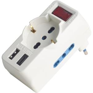 A2ZWORLD Adattatore Multiprese 5 In 1, 2 Porte USB (C + A), 2 Prese Bipasso 10A/16A, 1 Presa Schuko Universale, Interruttore, Spina Piccola 10A a 90° Salvaspazio