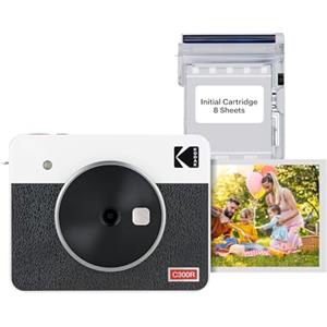 KODAK Mini Shot 3 Retro 4PASS 2-in-1 Fotocamera Istantanea & Stampante Fotografica (7.6x7.6cm) + 8 Fogli, Bianco