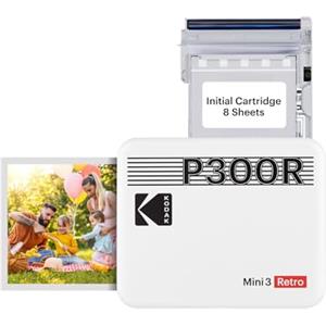 KODAK Mini 3 Retro 4PASS Stampante Fotografica Portatile (7.6x7.6cm) + 8 Fogli, Bianco