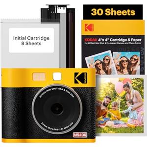 KODAK Mini Shot 4 ERA Weihnachtsgeschenke 4PASS 2-in-1 Sofortbildkamera und Fotodrucker (10x10cm) Sofortbildkamera + 10 Blatt im Lieferumfang enthalten + 60-Blatt-Patrone, Gelb