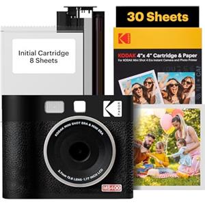 KODAK Mini Shot 4 ERA Weihnachtsgeschenke 4PASS 2-in-1 Sofortbildkamera und Fotodrucker (10x10cm) Sofortbildkamera + 10 Blatt im Lieferumfang enthalten + 60-Blatt-Patrone, Schwarz