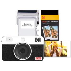 KODAK Mini Shot 2 Retro 4PASS 2-in-1 Fotocamera istantanea e stampante fotografica (5,3 x 8,6 cm) + 8 Fogli inclusi + confezione da 30 fogli, Bianco