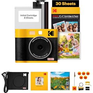 KODAK Mini Shot 4 Era 4PASS 2-in-1 Fotocamera Istantanea & Stampante Fotografica (10x10cm) (Fotocamera Istantanea + 10 Fogli inclusi + Pacchetto accessori e 60 Fogli, Giallo)