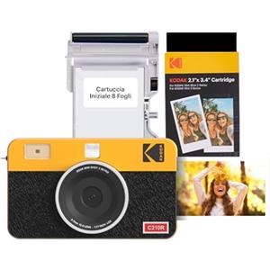 KODAK Mini Shot 2 Retro Regalo di Natale 4PASS 2-in-1 Fotocamera istantanea e stampante fotografica (5,3 x 8,6 cm) + 8 Fogli inclusi + confezione da 30 fogli, giallo