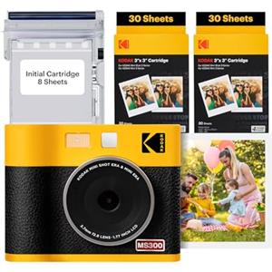 KODAK Mini Shot 3 Era Regalo di Natale 4PASS 2-in-1 Fotocamera Istantanea & Stampante Fotografica (7.6x7.6cm) (Fotocamera Istantanea 8 Fogli inclusi + Pacchetto con 60 Fogli, Giallo)