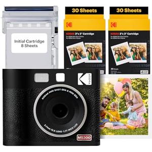 KODAK Mini Shot 3 Era 4PASS 2-in-1 Fotocamera Istantanea & Stampante Fotografica (7.6x7.6cm) (Fotocamera Istantanea + 8 Fogli inclusi + Pacchetto con 60 Fogli, Nero)
