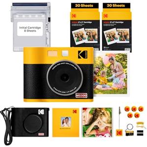 KODAK Mini Shot 3 Era 4PASS 2-in-1 Fotocamera Istantanea & Stampante Fotografica (7.6x7.6cm) (Fotocamera Instantanea + 8 Fogli inclusi + Pacchetto accessori e 60 Fogli, Giallo)