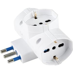 A2ZWORLD Adattatore Tripla da Viaggio con Spina Angolare 16A e 3 Prese Universali 10A/16A Bipasso/Schuko, Max 250V 1500W, Multipresa 3 in 1 (1 Pezzo)