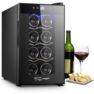 Wintem Cantinetta Vino 25L Wooler8 Conservazione 8 Bottiglie, Frigo Bar Silenzioso con Illuminazione LED, Regolazione Temperatura 12-18°C, Design Moderno per Arredamento, Classe E