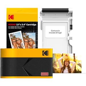KODAK Mini 2 Era Regalo di Natale 4PASS Stampante Fotografica Portatile (5.3x8.6cm) (Stampante Fotografica Portatile + 8 Fogli inclusi + Pacchetto accessori e 30 Fogli, Giallo)
