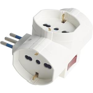 A2ZWORLD Adattatore Triplo Multiprese con Interruttore, Spina Piccolo 10A, 3 Prese Universali 10A/16A Schuko/Bipasso, Spina 90° Spessore 6.8cm (1 Pezzo)