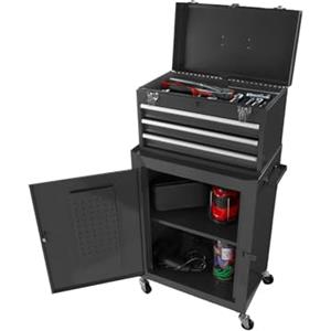 DAIMANN CT01 Carrello Portautensili da Officina con Serratura - 3 Cassetti e 3 Vani, Capacità 150 kg,Ideale per Meccanica e Professionisti - Carrello Porta Attrezzi Vuoto, Nero