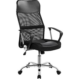 Yaheetech Sedia Ufficio Scrivania Ergonomica Schienale Alto Reclinabile Portata 135 kg Girevole a Rotelle Altezza Regolabile Imbottita Traspirante e Ecopelle con Braccioli e Poggiatesta Nera