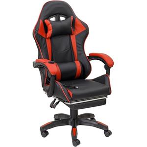 Baroni Home Sedia Gaming Ergonomica con Massaggiatore Lombare, Altezza Regolabile e Schienale Inclinabile, Sedia Ufficio con Comodo Poggiatesta e Poggiapiedi, in Soft Foam, Rosso, 58x66x114-124 cm