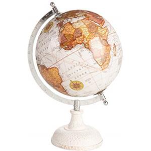 Baroni Mappamondo Base Ferro Bianco Anticato e Ruggine h 32 cm