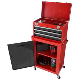 Avilia - Carrello Porta Attrezzi Professionale con 3 Cassetti Scorrevoli e Armadietto con Serratura per Garage e Officina, Struttura in Metallo Verniciato Facile da Spostare