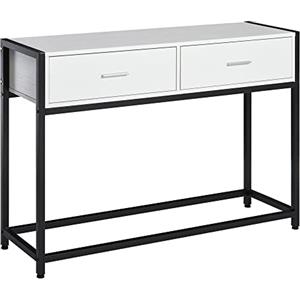 HOMCOM Tavolo Consolle per Ingresso con 2 Cassetti, Piano d'appoggio in Legno Bianco e Gambe in Metallo Nero 120x34x81cm