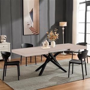 Shally Dogan Tavolo da Cucina e Sala da Pranzo Estensibile Richiudibile, Allungabile da 140-220 cm con 2 Pannelli da 40 cm, Apertura Semplice e Veloce, Design Moderno, Base Nera (Olmo)