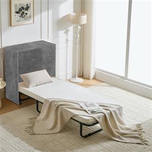 Shally Dogan Mobile Letto a Scomparsa, Giroletto Singolo Salvaspazio Richiudibile con Materasso Ergonomico Incluso, Armadio e Lettino da Parete Pieghevole Estraibile con Doghe (Cemento)