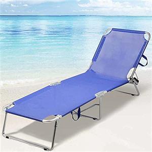 BAKAJI Lettino Prendisole Sdraio Pieghevole Salvaspazio Schienale Reclinabile Struttura in Alluminio e Tessuto Textilene Traspirante per Mare Spiaggia Piscina Relax 190 x 58 x 27 cm Blu