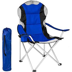 BAKAJI Sedia Pieghevole Da Campeggio Imbottita Con Borsa Camping Sedia Mare Spiaggia Pesca Da Esterno In Acciaio e Poliestere Con Vano Porta Bibite e Smartphone (Blu)