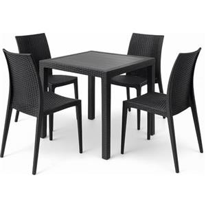 PALUPLUS Set Tavolo Quadrato con 4 Sedie Rattan in Plastica color Antracite, Misura Tavolino 79x79x72 cm, Sedia SENZA Braccioli, Arredo per Esterno, Terrazzo -KIN024F/MAD603F-23,5