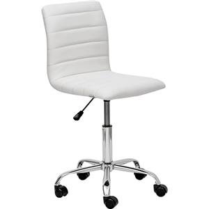 Baroni Home Sedia da Ufficio in Ecopelle senza Braccioli con Rotelle, Seduta da Scrivania Girevole con Ruote in Acciaio per Studio e Lavoro, 85x47x40 cm, Bianco