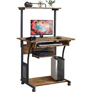 Yaheetech Scrivania per Computer, Tavolo Porta PC, Scrivania Moderno Porta Stampante da Studio con Ruote, Scrittoio con Tastiera Scorrevole, Tavolo da Lavoro