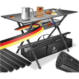 KESSER Tavolo da campeggio pieghevole con telaio in alluminio, tavolo pieghevole pieghevole da 145 x 70 x 70 cm fino a 100 kg, con borsa per il trasporto e borsa a rete, nero