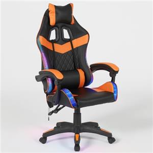 BAKAJI Sedia Poltrona Gaming Scrivana Ufficio Casa in Ecopelle Schienale Reclinabile Cuscino Lombare Poggiatesta Rotazione 360 Gradi Direzionale Altezza Regolabile Base 5 Ruote (Arancione con Led)