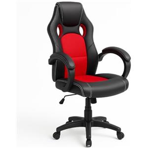 BAKAJI Sedia Sportiva Poltrona Direzionale da Ufficio 4 Ruote Girevole 360° Modello Racer Gaming Design Extra Lusso in Ecopelle Nero e Tessuto (Rosso)